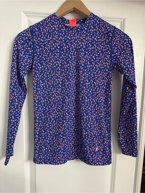 Crewcuts Girls Size 12 Blue Long-Sleeve Swim Rashguard with Flower Print